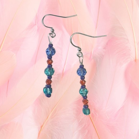 Hand Crafted  Dangle Beaded Earrings on Sterling 925 Hooks - Picture 1 of 4